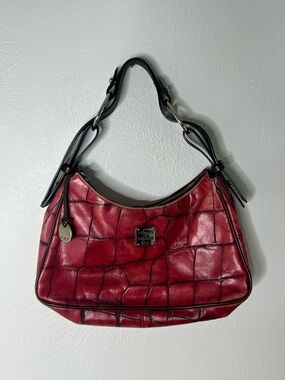 Dooney & Bourke Red Leather Shoulder Bag with Croc Texture
